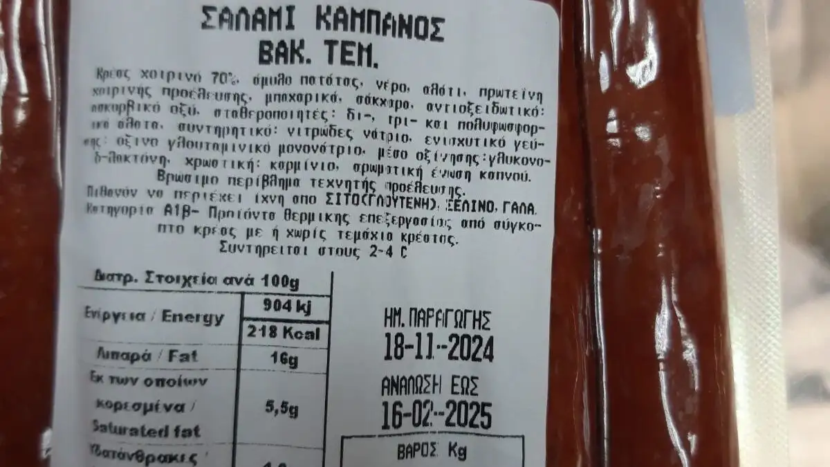 Ανακαλούνται από την αγορά σαλάμι και σουτζούκι -Ανιχνεύτηκε αλλεργιογόνος ουσία