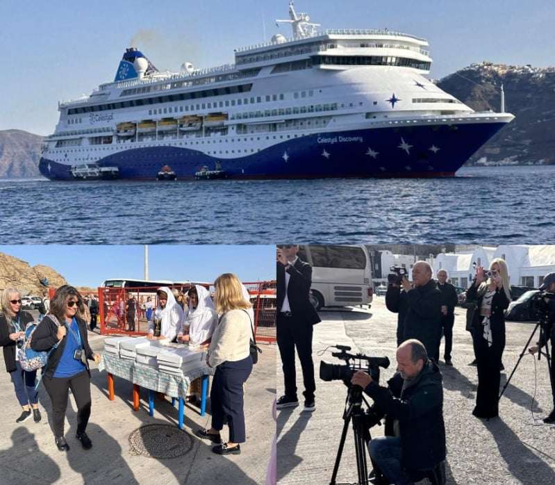 Σαντορίνη: Τα Πρώτα Κρουαζιερόπλοια Έφτασαν – BBC και Reuters Υποδέχονται τους Πρώτους Τουρίστες