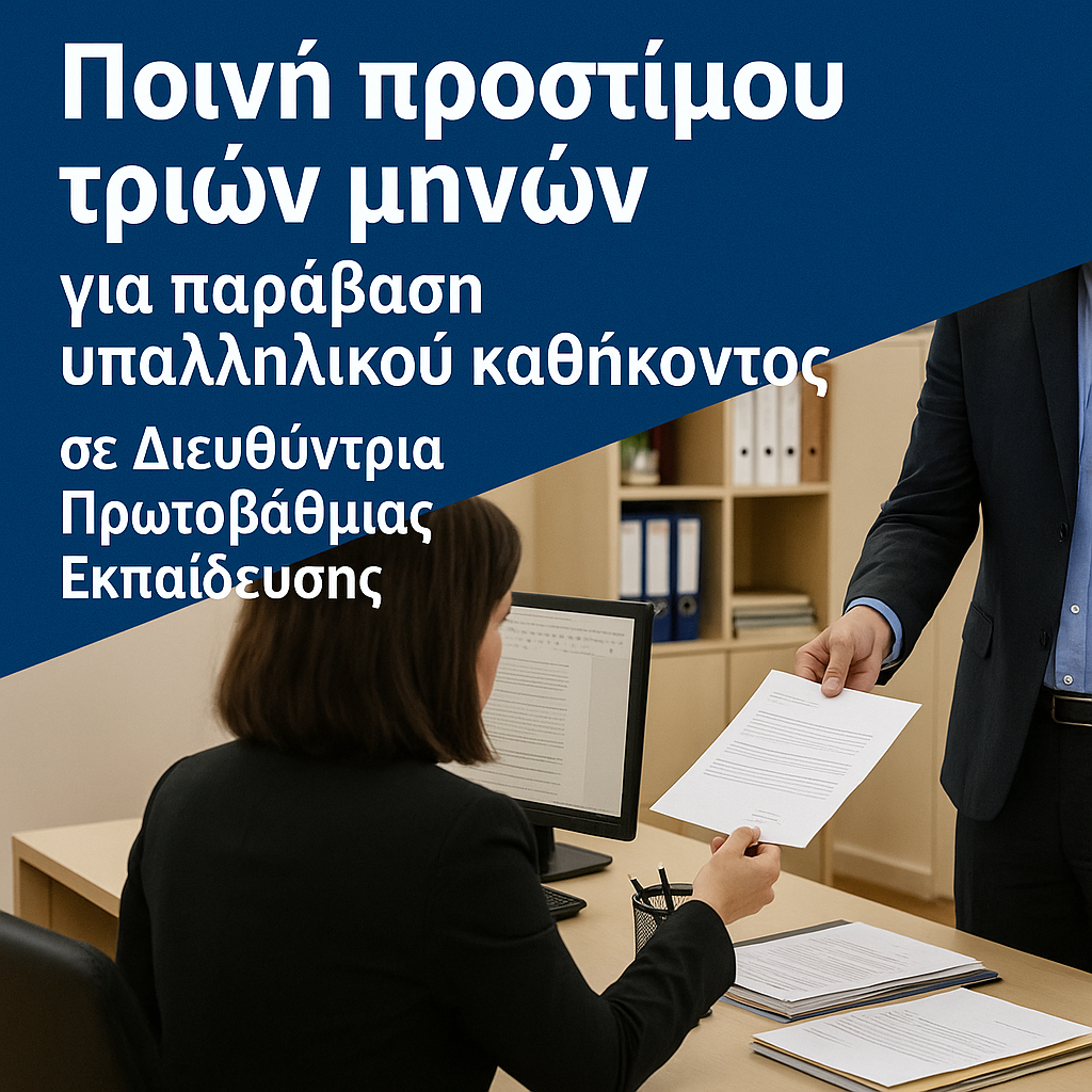 Πειθαρχική ποινή σε Διευθύντρια Πρωτοβάθμιας Εκπαίδευσης…. για παράβαση καθήκοντος.