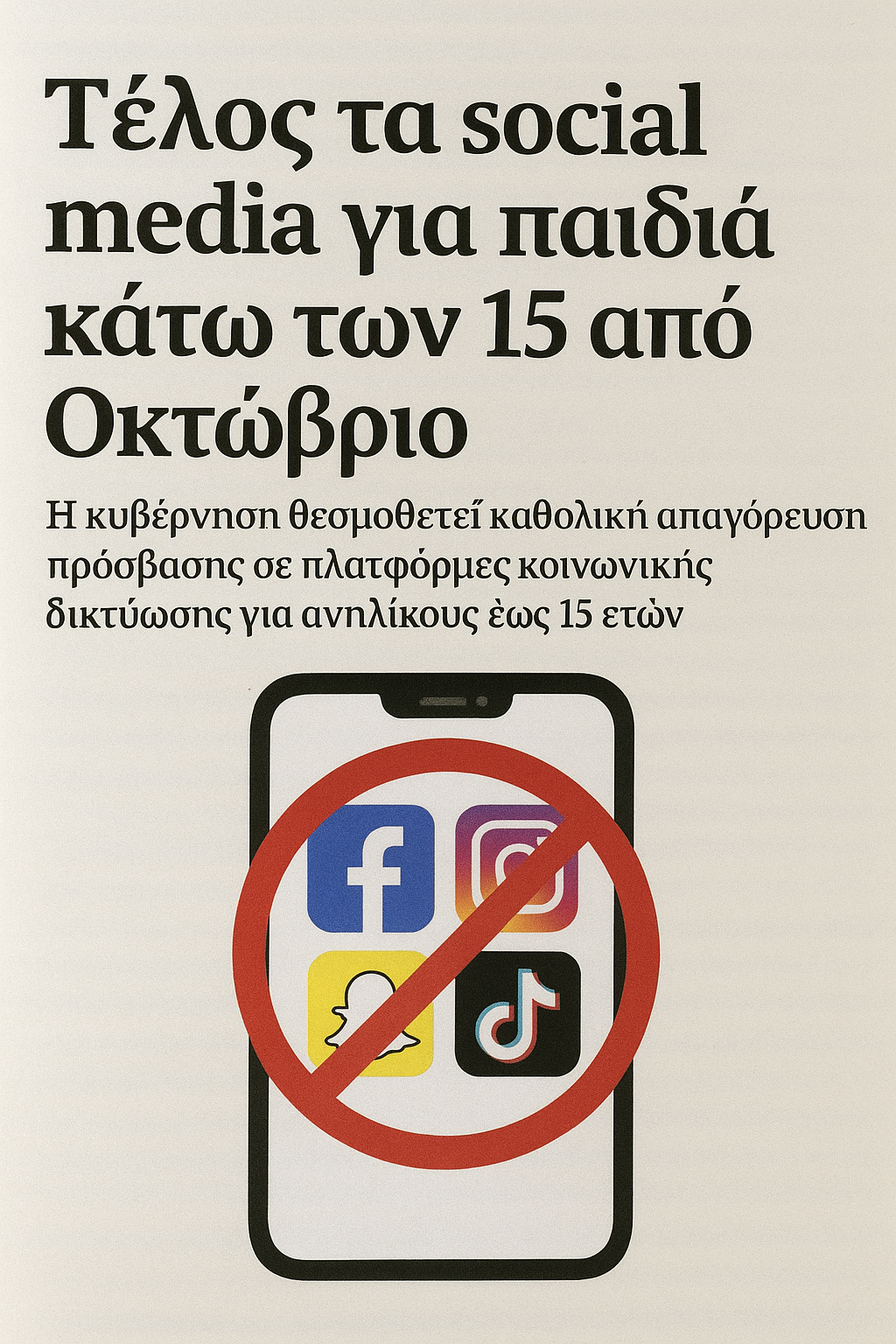 Τέλος τα social media για παιδιά κάτω των 15 από Οκτώβριο.
