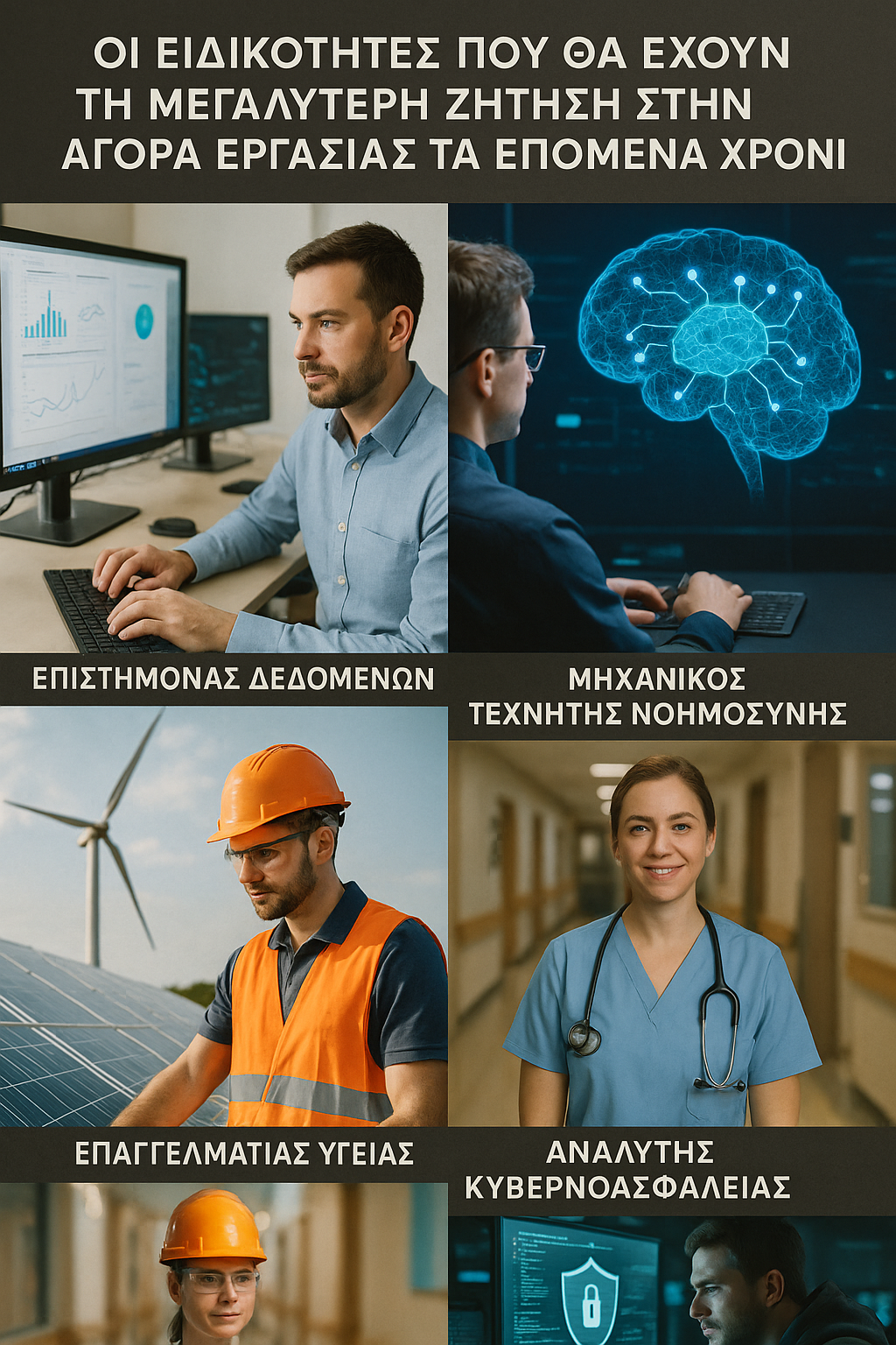 Οι ειδικότητες που θα έχουν τη μεγαλύτερη ζήτηση στην αγορά εργασίας τα επόμενα χρόνια.