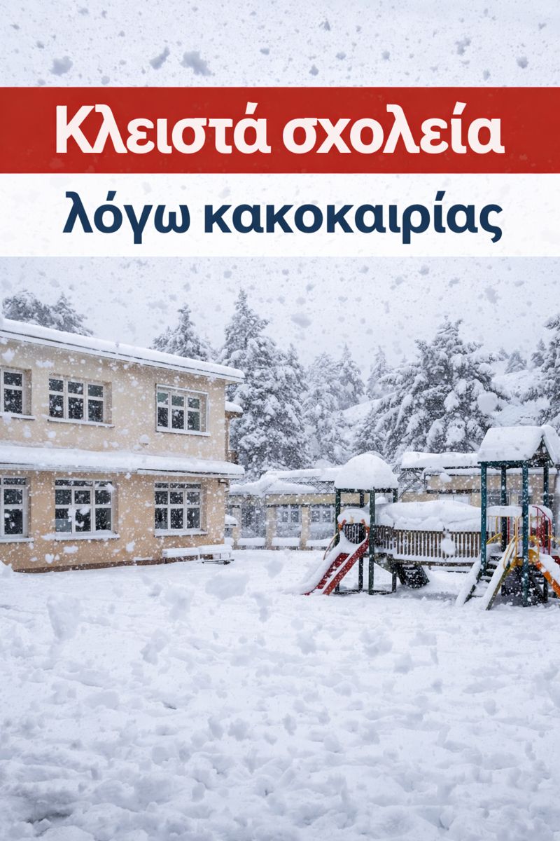 Κλειστά σχολεία σήμερα Τετάρτη 21 Ιανουαρίου 2026 σε μεγάλο μέρος της χώρας – Αναλυτικά οι περιοχές