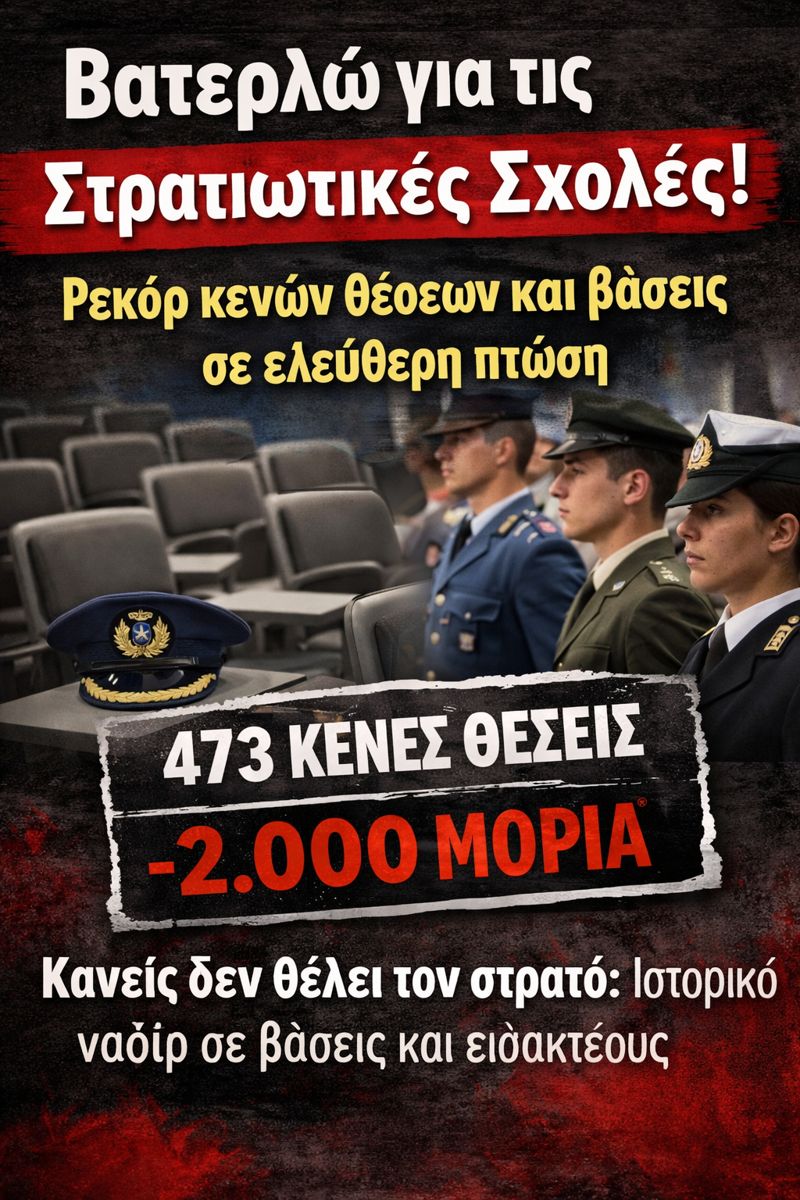 Στρατιωτικές Σχολές: Κατάρρευση χωρίς προηγούμενο – Άδειασαν οι σχολές, η νεολαία απορρίπτει τον στρατό