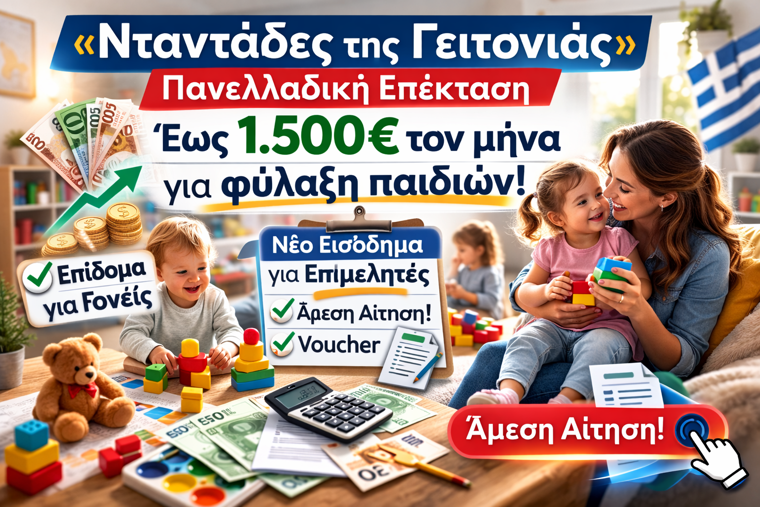 «Νταντάδες της Γειτονιάς»: Πανελλαδική εφαρμογή και εισόδημα έως 1.500 ευρώ τον μήνα