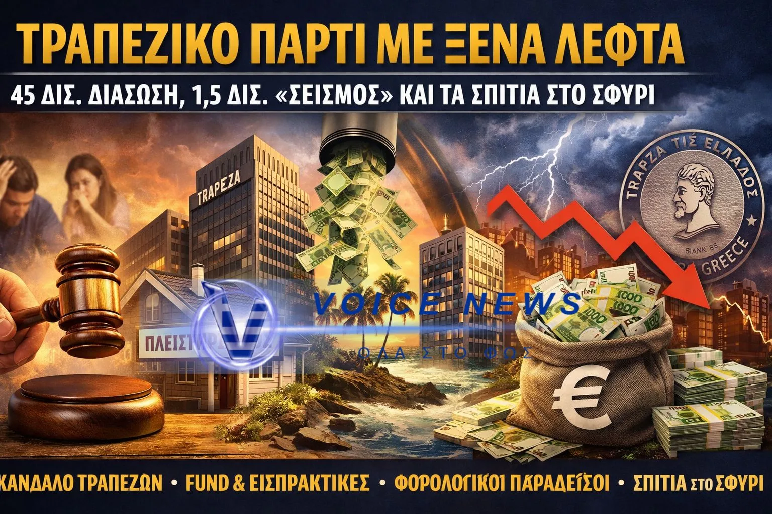 ΤΡΑΠΕΖΙΚΟ ΠΑΡΤΙ ΜΕ ΞΕΝΑ ΛΕΦΤΑ – 45 ΔΙΣ. ΔΙΑΣΩΣΗ, 1,5 ΔΙΣ. «ΣΕΙΣΜΟΣ» ΚΑΙ ΤΑ ΣΠΙΤΙΑ ΣΤΟ ΣΦΥΡΙ