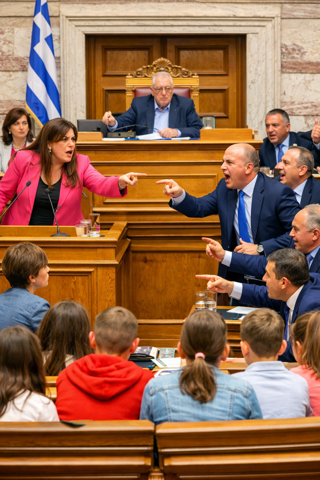 Χαμός στη Βουλή μπροστά σε μαθητές: Φωνές, βαριές εκφράσεις και διακοπή συνεδρίασης