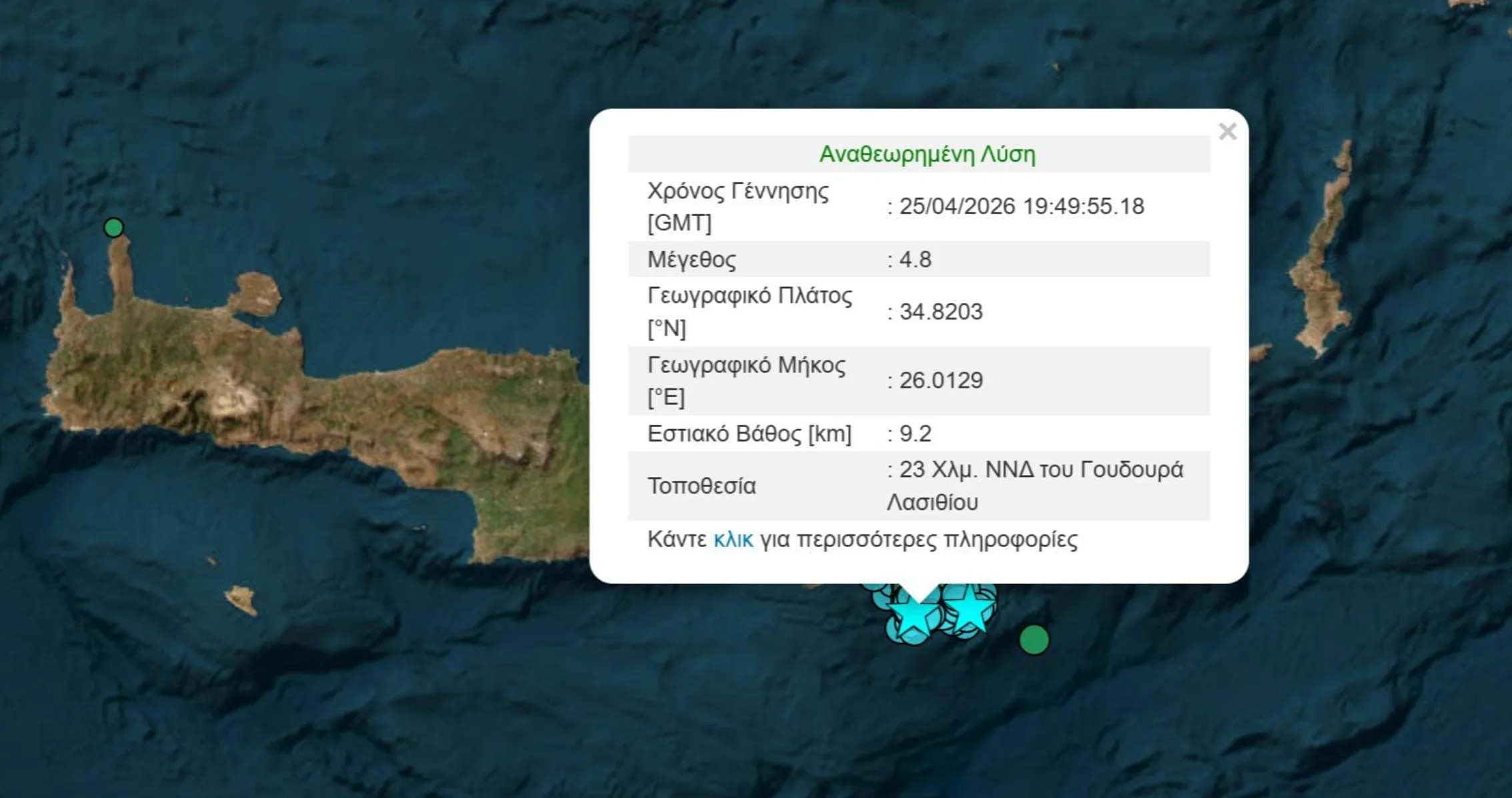 Σεισμική Δόνηση 4,8 Ρίχτερ στο Λασίθι – Συνεχίζεται η Έντονη Δραστηριότητα