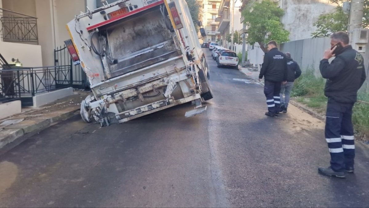 Πάτρα: Θρίλερ στην οδό Αλσυλλίου – Απορριμματοφόρο βούλιαξε σε λακκούβα 2 μέτρων!