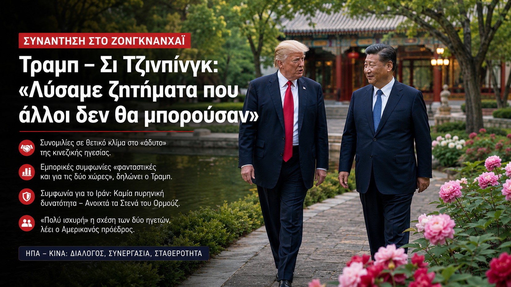 Συνάντηση Τραμπ – Σι στο Ζονγκνανχάι: «Λύσαμε ζητήματα που άλλοι δεν θα μπορούσαν»