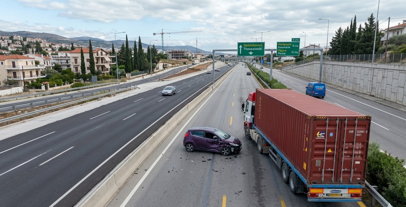 Θεσσαλονίκη: Κυκλοφοριακό κομφούζιο στον Περιφερειακό μετά από σύγκρουση φορτηγού με ΙΧ