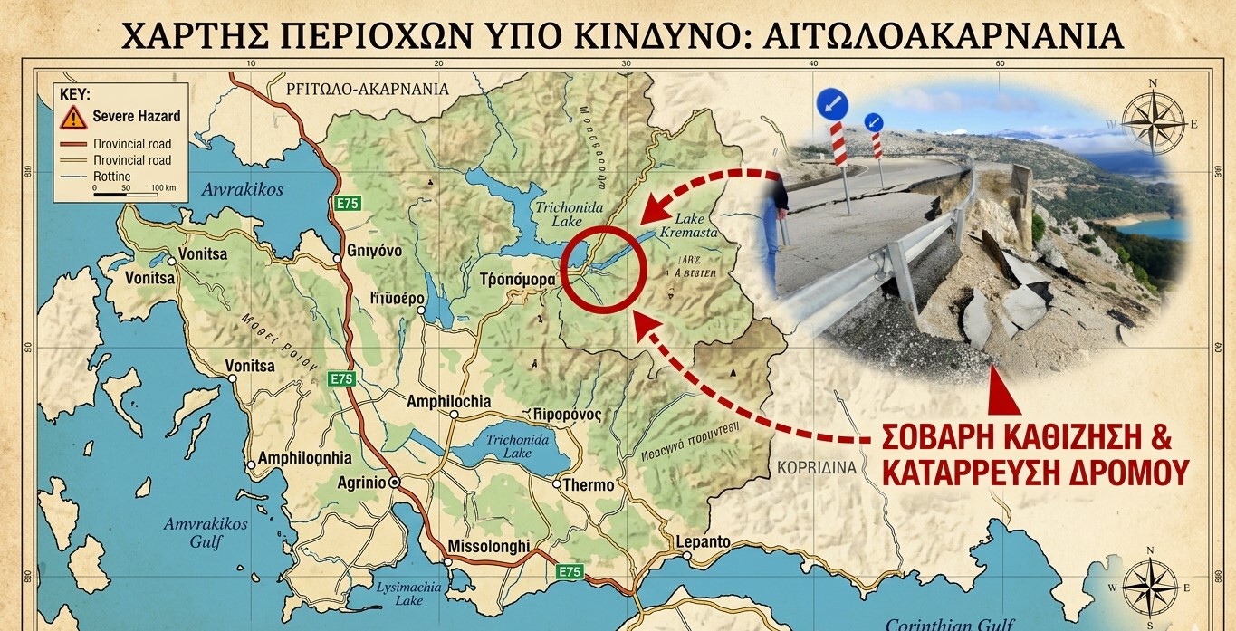 Αιτωλοακαρνανία: Σε απόγνωση οι κάτοικοι για την καθίζηση στον δρόμο Αγρίνιο – Αλευράδα – Τατάρνα