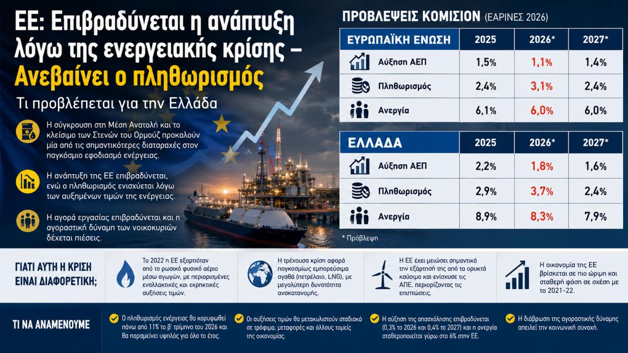 ΕΕ: Επιβραδύνεται η ανάπτυξη λόγω της ενεργειακής κρίσης – Ανεβαίνει ο πληθωρισμός, τι προβλέπεται για την Ελλάδα