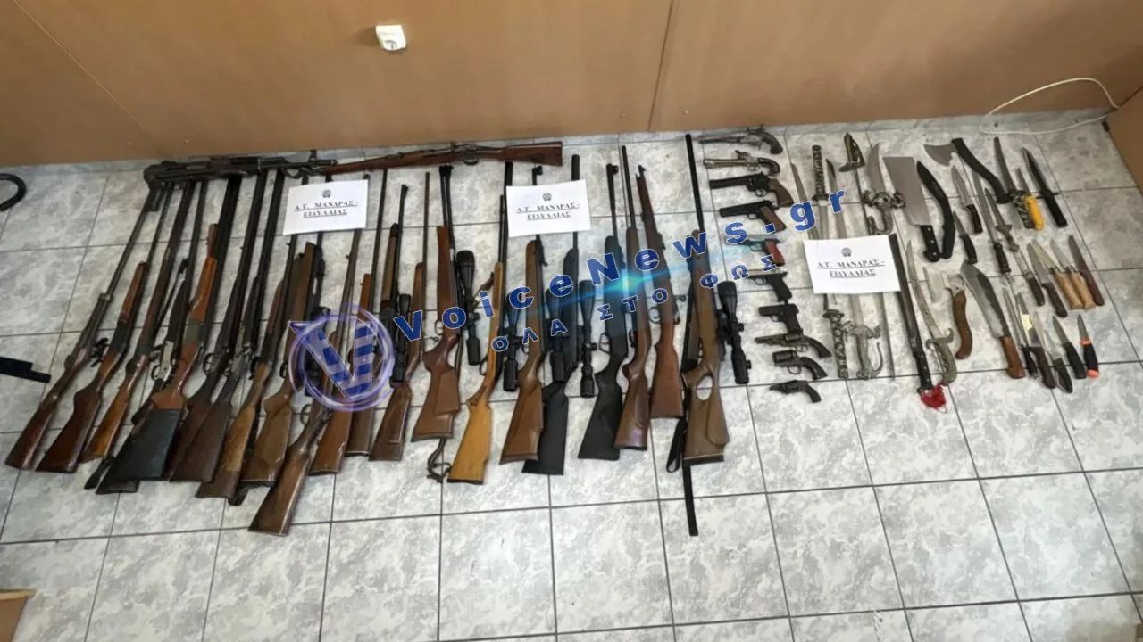 Mάνδρα: Συνέλαβαν 56χρονο – Οπλοστάσιο με 32 όπλα και παράνομο εκτροφείο ζώων μέσα στο σπίτι