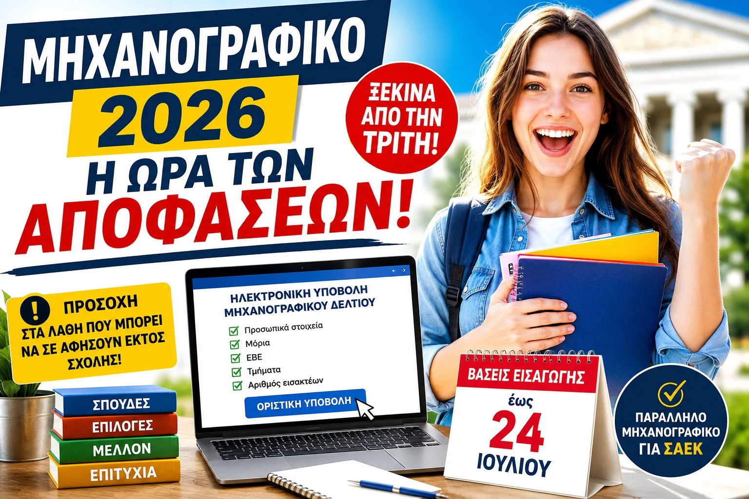 «Κλειδώνει» το μέλλον χιλιάδων υποψηφίων: Ανοίγει το Μηχανογραφικό 2026 – Οι παγίδες που μπορεί να κοστίσουν μια θέση στο Πανεπιστήμιο