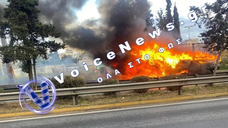 Ηράκλειο: Φορτηγό τυλίχθηκε στις φλόγες – Κυκλοφοριακό χάος επί του ΒΟΑΚ